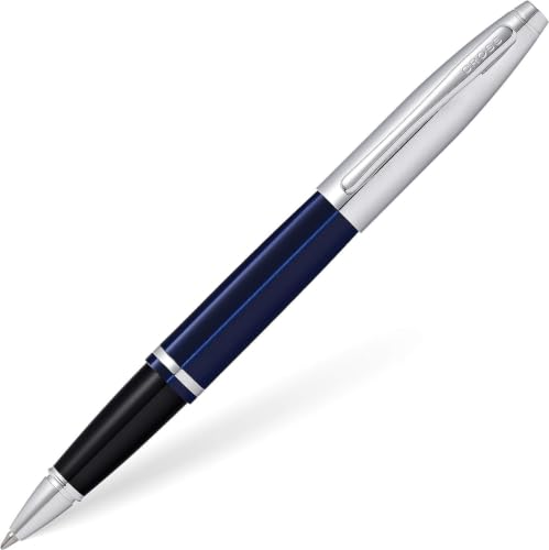 Cross Calais Rollerball Pen, Chrome & Blue Lacquer, Medium Point, Black Ink - color: Chrome & Blue