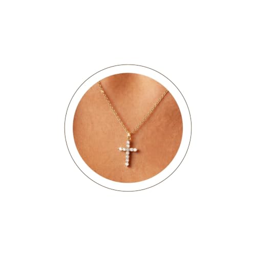U7 Cross Necklace for Women,CZ Cross Pendant Necklace 18"+2" - color: Gold