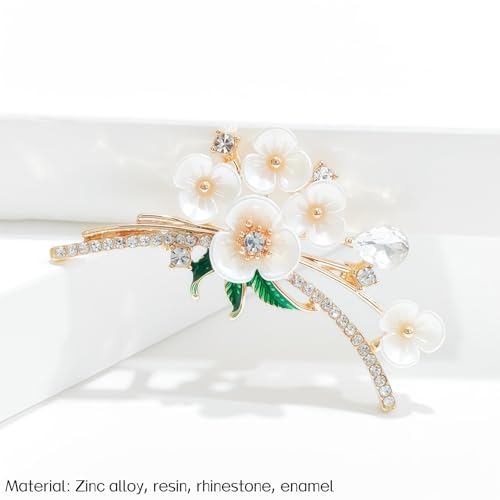Brooch Pins For Women Fashion Elegant Brooches Lapel Badges Coat Sweater Scarves Shawl Dress Accessory Wedding Party Prom Jewelry - color: Golden+White Plum Blossom Brooch