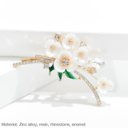 Brooch Pins For Women Fashion Elegant Brooches Lapel Badges Coat Sweater Scarves Shawl Dress Accessory Wedding Party Prom Jewelry - color: Golden+White Plum Blossom Brooch