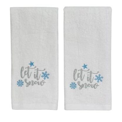 Christmas White Hand Bathroom Towels Elegant Snowflakes Let It Snow, 16x26" - color: Crystal Snowflake