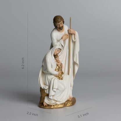 BC Catholic Holy Family Statue 6" H Sagrada Familia Mini Nativity Figurine - color: Gold & White, size: 6 inches H