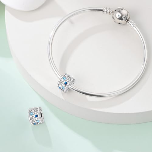 Clip Stopper Beads Fit For Pandora Bracelet, Spacer Charms For Bracelets - color: Blue Star-2Pack