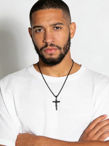U7 Crucifix Cross Necklace for Men,with 18"-26" Chain - color: 03.Black