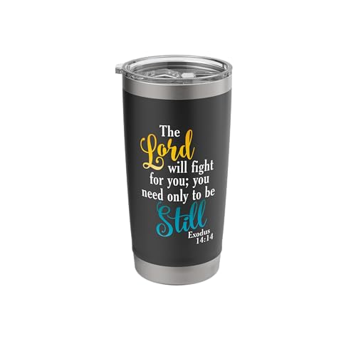 Exodus 14:14-'The Lord will fight for you' Scripture Stainless Steel Insulated Tumbler - color: Black