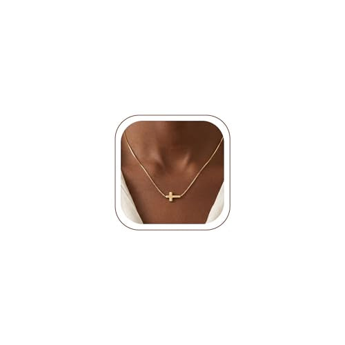 14K Gold Plated Cross Necklace for Women, Christian Jewelry - style: 3-Sideways