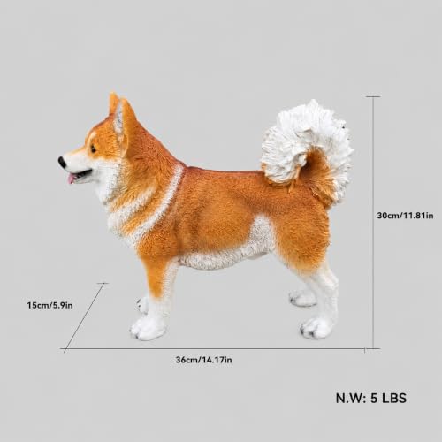 Realistic Shiba Inu Dog Garden Statue, Finely Sculpted Lifelike Tan and White Standing Dog Figurine, Weather-Resistant Outdoor Sculpture for Yard, Lawn and Pet Memorial Gift - color: Shiba Inu Standing