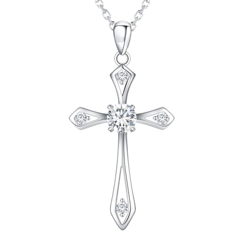 Cross Necklace for Women,925 Sterling Silver Faith Jewerly Gift - color: 04-April-White Diamond