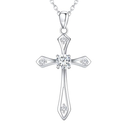 Cross Necklace for Women,925 Sterling Silver Faith Jewerly Gift - color: 04-April-White Diamond