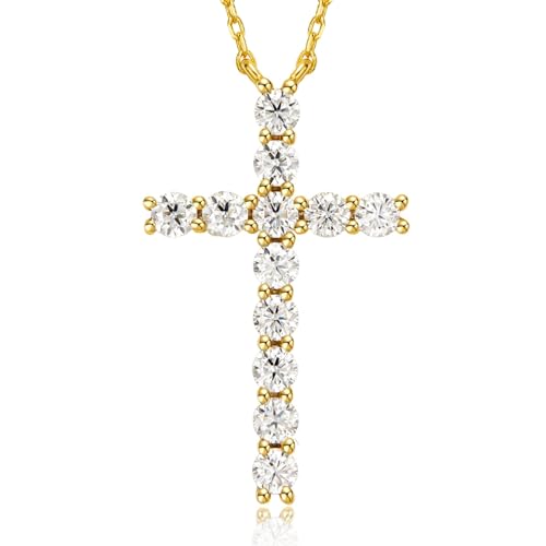 LOVE&LOVE Moissanite Cross Necklace for Women, 1.2 CT, 925 Sterling Silver - color: Gold Classic