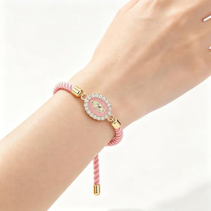 Catholic Bracelets St. Benedict Bracelet Red Rope Double Hole Pendant Couple Woven Bracelets Adjustable Black Bracelet - color: Pink