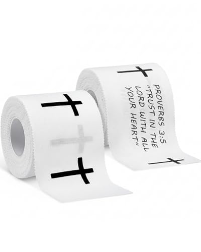 2 Pcs Christian Athletic Tape 2in x 23ft – Cross Performance Wrist Tape Bible Verse & Solid Wrap | Cross Wrist Tape for Athletes Baseball Football Gymnastics, Easter Gift (White, Proverbs 3:5)