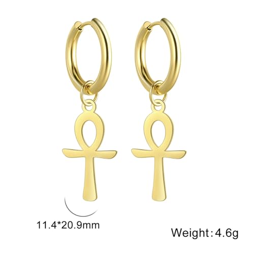 14K Yellow Gold Ankh Earrings For Women Men, The Key Of The Nile Ankh Pendant Symbol Sterling Silver Egyptian Jewelry For Men, Ankh Cross Drop Earrings Women Dangle Earrings Amulet Crucifix Egyptian Earrings For Women, Ankh Necklace Women - color: Ankh Ea