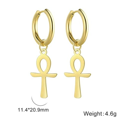 14K Yellow Gold Ankh Earrings For Women Men, The Key Of The Nile Ankh Pendant Symbol Sterling Silver Egyptian Jewelry For Men, Ankh Cross Drop Earrings Women Dangle Earrings Amulet Crucifix Egyptian Earrings For Women, Ankh Necklace Women - color: Ankh Ea