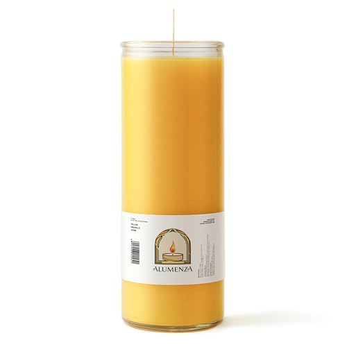 3pk Yellow Amarillo 90hr | 7-Day Prayer Candles - Glass Jar Veladoras, Unscented Paraffin Wax | Success, Luck & Confidence Novena - Catholic Hispanic Church Altar, Memorial Vigil & Prosperity - color: Yellow