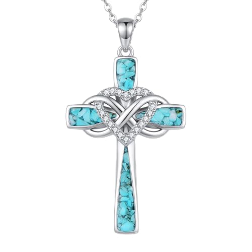 Infinity Cross Necklace S925 Sterling Silver Turquoise/Wooden/Opal/Abalone Cross Pendant Necklaces Christian Jewelry Gifts For Women - style: Heart Cross