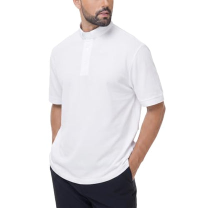 Men's Short Sleeve Clergy Polo Shirt Tab Collar Cotton Blend - color: White, size: Small