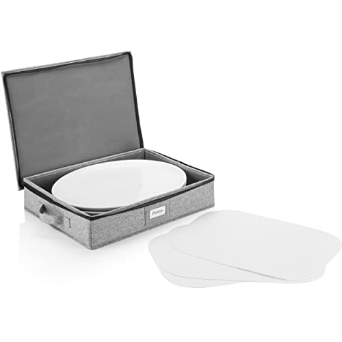 Platter Storage Case - Hard Shell and Stackable with Padded Interior - Fits 4 Serving Platters - 3 Large Felt Dividers Included - 17"W x 13"D x 4"H - China Storage Containers for Plates - style: Platter Storage