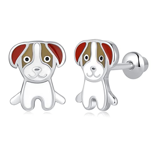 Butterfly Ladybug Unicorn Sloth Flamingo Dog Cat Turtle Angel Koala Daisy Panda Stud Earrings for Girls Women - Sterling Silver Hypoallergenic Animal Earrings with Secure Screw Backs - color: Cute Dog
