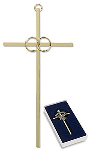Interlocking Wedding Rings 8 Inch Brass Cross in Gift Box
