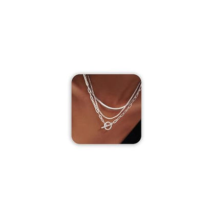 Freekiss 3-Piece Layered Toggle Necklace for Women - color: 3-Piece Paperclip Silver