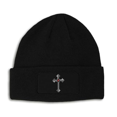 Patch Beanie Religious Cross God Jesus Christ Christian Skull Cap Hats for Men & Women Winter One Size Black Design Only