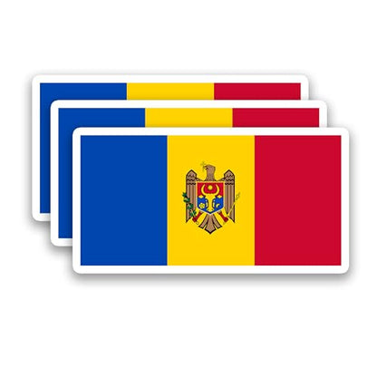 (3Pcs) Moldova Flag Stickers – Moldovan Sticker, Waterproof Country Flag Vinyl Decals for Laptop, Water Bottle, Scrapbook, Phone Case, Helmet, Travel Gear, 3" x 1.6" - color: Moldova