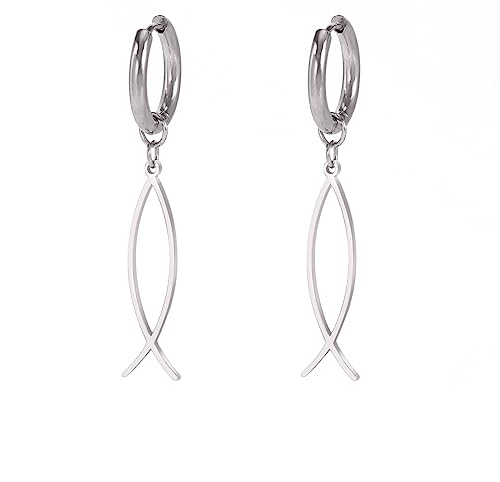 Earrings For Women Jesus Fish Faith Symbol Earrings Stainless Steel Chic Arc Fish Hook Earrings Christian Jewelry - color: silver 4