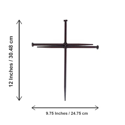 Rustic Metal Nail Cross Art - Christian Home Decor for Office, or Prayer Room - Religious Iron Crucifix with Three Nails Sculpture Baptism Gift - Minimalist Hanging Accent - Metal Wall Art 12” Black