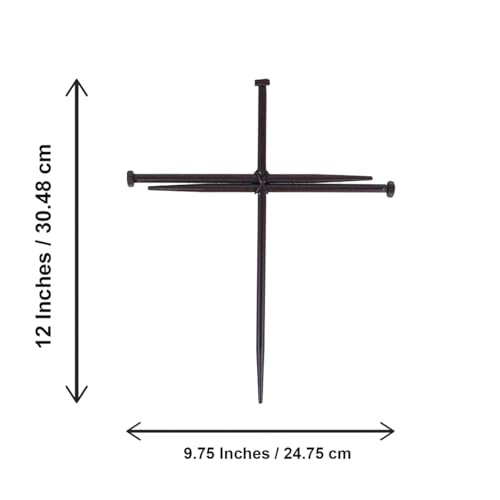 Rustic Metal Nail Cross Art - Christian Home Decor for Office, or Prayer Room - Religious Iron Crucifix with Three Nails Sculpture Baptism Gift - Minimalist Hanging Accent - Metal Wall Art 12” Black