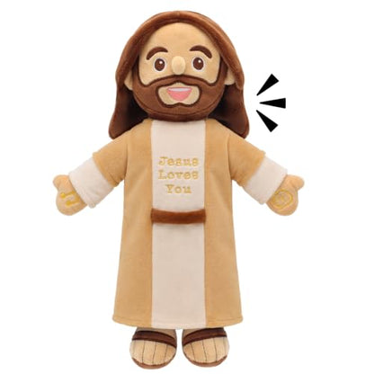 Speaking Jesus Doll - Speaks 36 Bible Verses & 10 Songs, 13” Talking Plush - color: Light Brown
