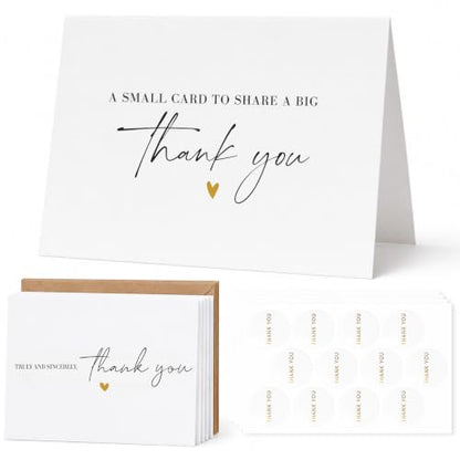 Thank You Cards with Envelopes Bulk Pack of 40 - Gold Foil Design - color: Gold Foil - Script