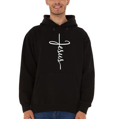 Jesus Cross Christian Pullover Hoodie for Men Women, Inspirational Gift - color: Black, size: 3X-Large