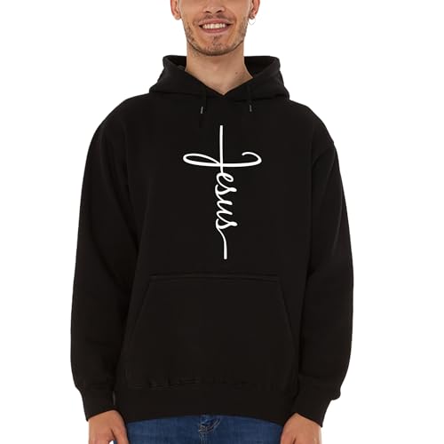 Jesus Cross Christian Pullover Hoodie for Men Women, Inspirational Gift - color: Black, size: 5X-Large