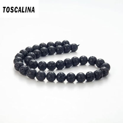 100Pcs Natural Stone Beads 8mm Lava Beads Round Gemstone Loose Beads with Elastic Bracelet String for Bracelets Necklace Jewelry Making - color: Black Lava, size: 8mm