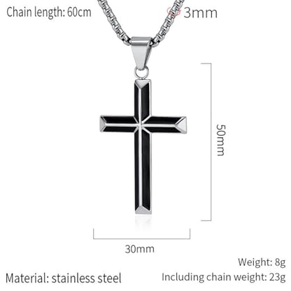 Cross Necklace for Men,Stainless Steel Christian Pendant Jewelry - color: A-black-60cm chain