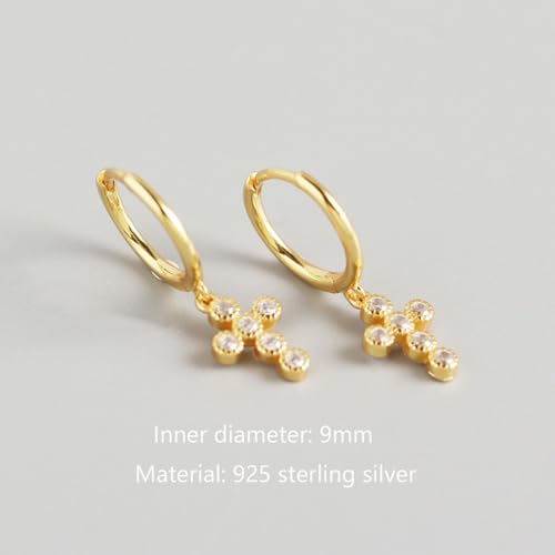 925 Sterling Silver Dangle Earrings Heart Star Cross Drop Earrings Dainty Gold Trendy Cute Earrings for Women - color: Cross, gold