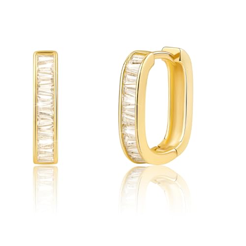 Me&Hz Gold Huggie Earrings Small Huggie Hoop Earrings for Women 14K Gold Plated Hypoallergenic Cubic Zirconia Huggies Mini Silver Hoop Earring for Women - color: Square - CZ, Gold