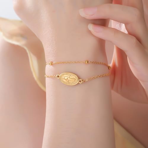 VASSAGO Virgin Mary Bracelet for Women Men Double-Sided Virgen de Guadalupe Rosary Bracelet Medal Handmade Braided Rope Catholic Christian Religious Jewelry Gift - color: Gold 11