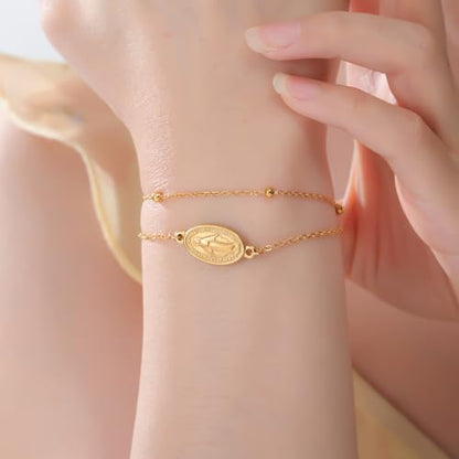 VASSAGO Virgin Mary Bracelet for Women Men Double-Sided Virgen de Guadalupe Rosary Bracelet Medal Handmade Braided Rope Catholic Christian Religious Jewelry Gift - color: Gold 11