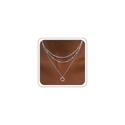 Poxtex Layered Gold Necklaces for Women, Stackable Dainty 14K Gold Silver Plated Trendy Simple Heart Diamond Cross Bow Circle Pendant Paperclip Choker Dot Chain Necklace,Jewelry Set Gifts for Women - color: Silver, style: Circle1