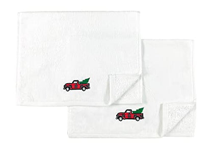 Christmas White Guest Hand Bathroom Towels, Farmhouse Plaid Truck, 16x26" - color: Country Truck