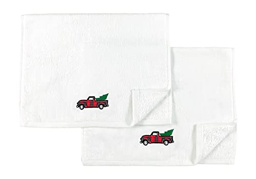 Christmas White Guest Hand Bathroom Towels, Farmhouse Plaid Truck, 16x26" - color: Country Truck