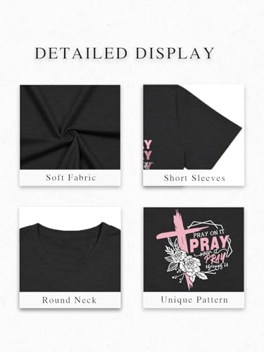 Christian Shirts for Women Faith Bible Verse Shirt Pray Graphic Tops - color: Black-1, size: X-Large