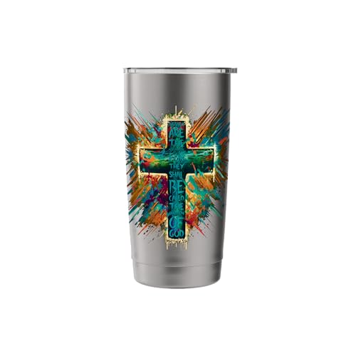 Abstract Cross Blessed Are The Peacemakers Matthew 5:9 Stainless Steel Insulated Tumbler - color: Brushed Steel