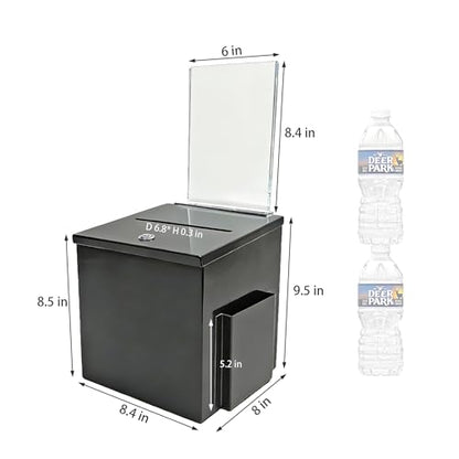 FixtureDisplays® Black Metal Donation Box Suggestion Tithes Offering Box with Sign Holder 8.5X8.1X18" 11573BLACK