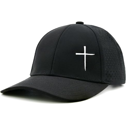 Christian Cross Hat for Men, Quick Dry Baseball Cap, Faith Gift Hats - color: Black