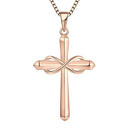 STARCHENIE Infinity Cross Necklace for Women Sterling Silver Polished Cross Pendant Crucifix Jewelry - color: Rose Gold