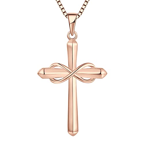STARCHENIE Infinity Cross Necklace for Women Sterling Silver Polished Cross Pendant Crucifix Jewelry - color: Rose Gold