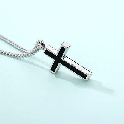 REVEMCN Christian Black Gold Silver Cross Necklace for Boys & Men, 16-22" - color: Black - 0.8'' × 0.5'' cross pendant, size: 16 inches